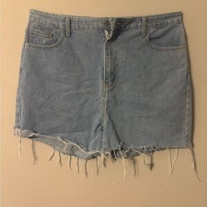 PrettyLittleThing Blue Jean Shorts Distressed Frayed Hem